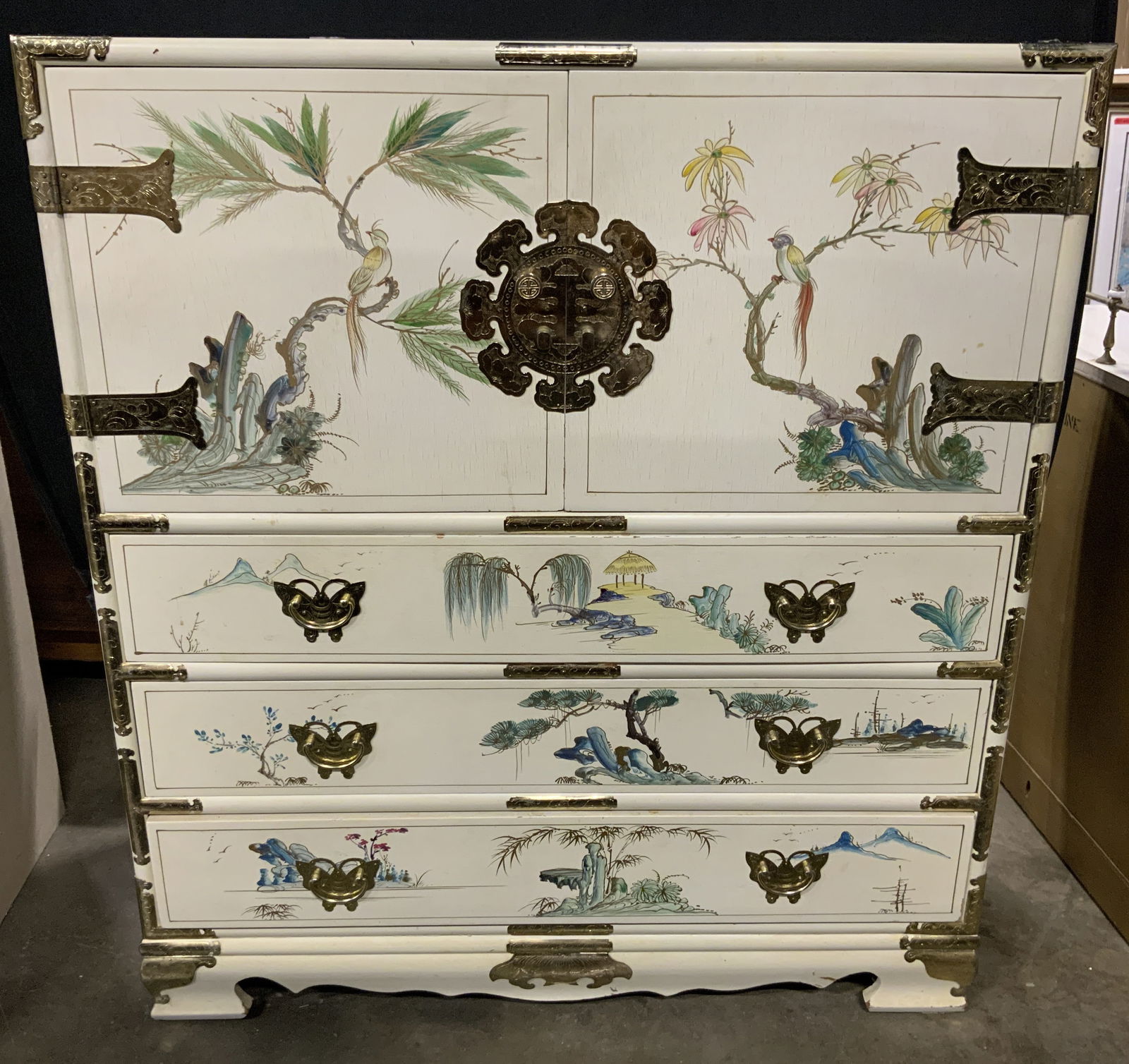 Vintage Painted Asian Dresser W Cabinet (1 of 9)