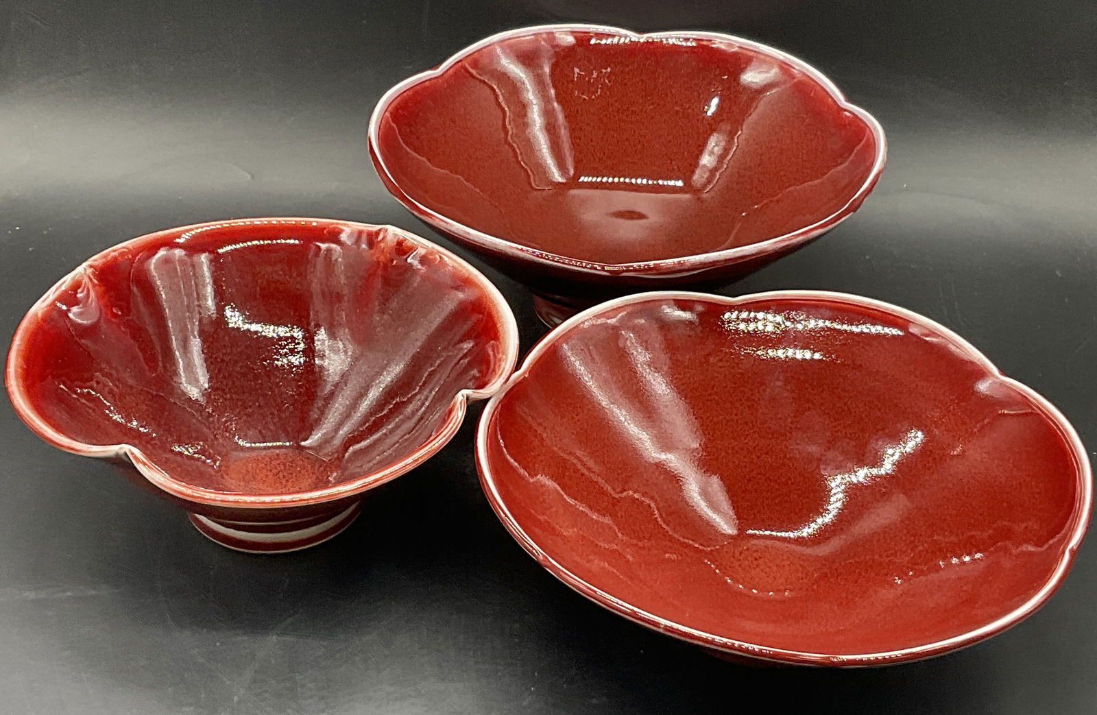 Set 3 C. 2007 Artist Signed Red Pottery Bowls (1 of 10)