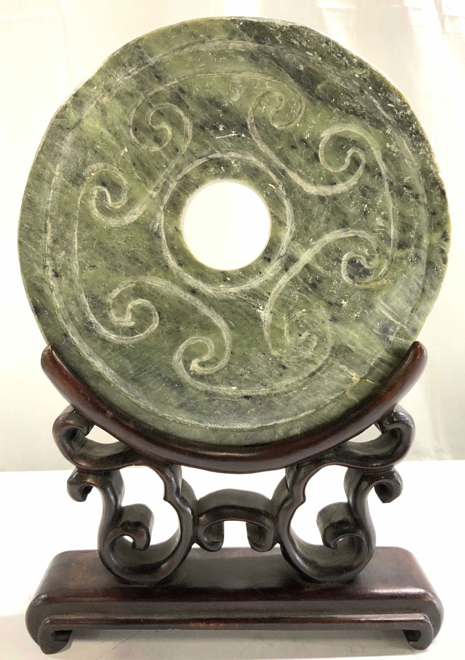 Atq Asian Carved Jade Stone Sculpture W Wood Stand (1 of 10)
