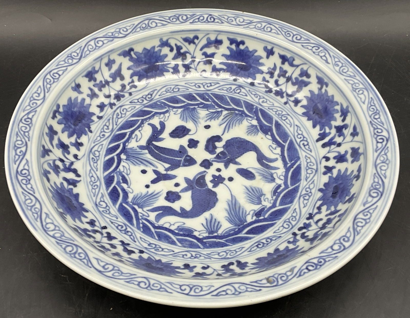 Asian Blue & White Fish Motif Ceramic Bowl (1 of 9)