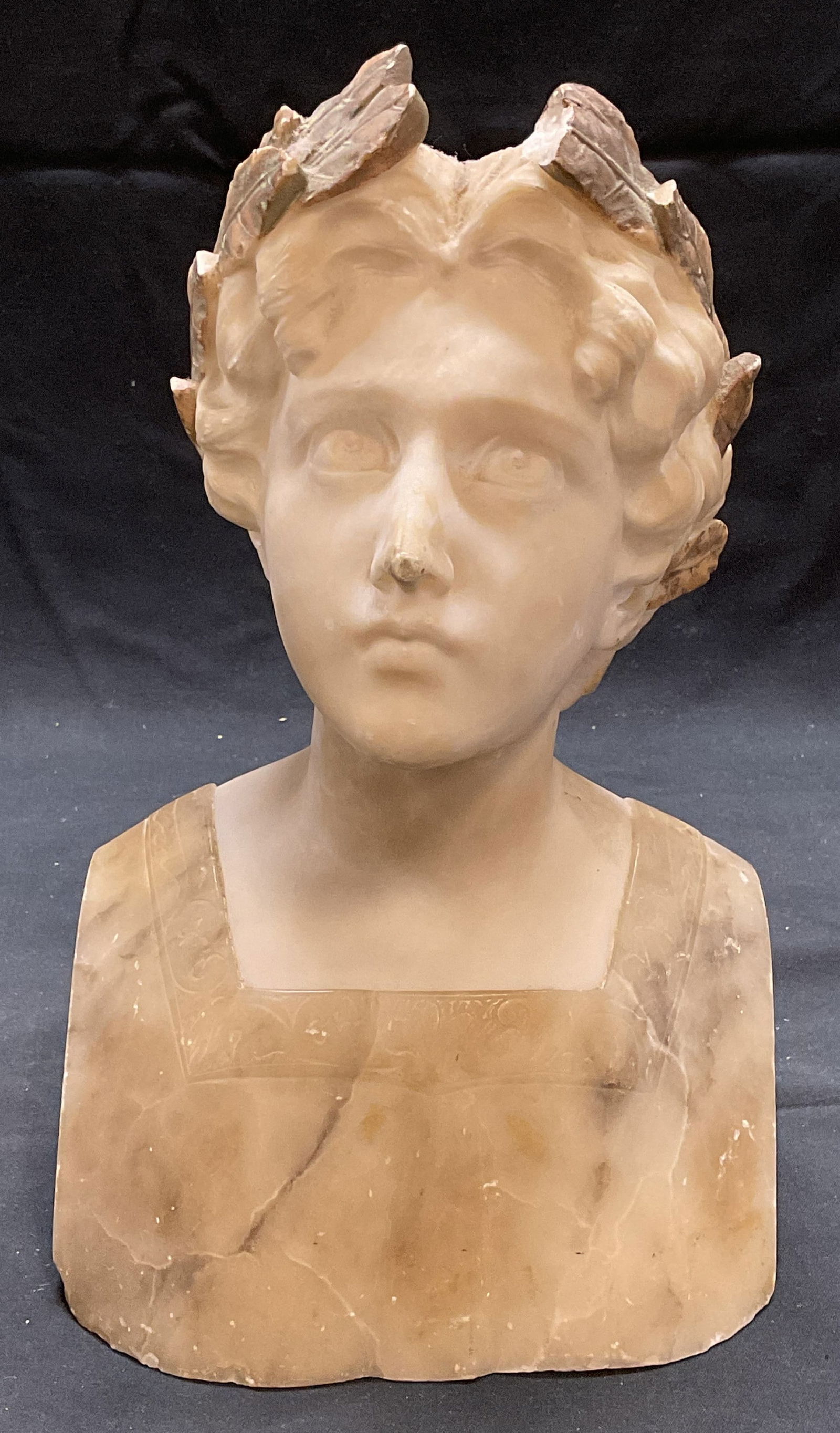Carved Marble Bust of a Youth with Wreath (1 of 6)