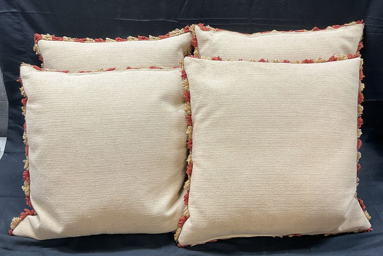 Set 4 Tan Red Fringe Down Feather Filled Pillows (1 of 6)