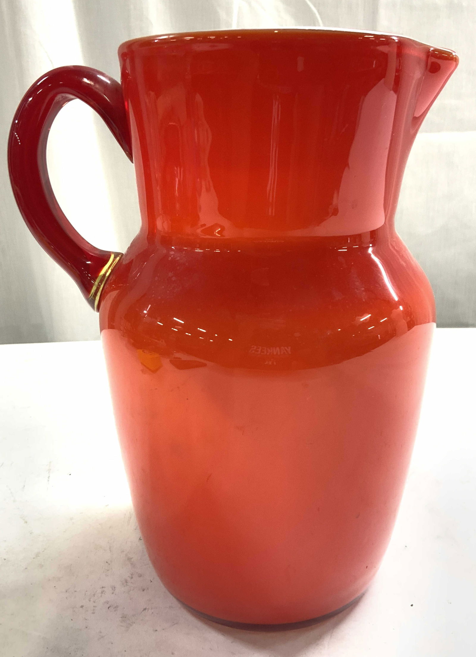 Hand Blown Art Glass Pitcher Red-Orange (1 of 8)