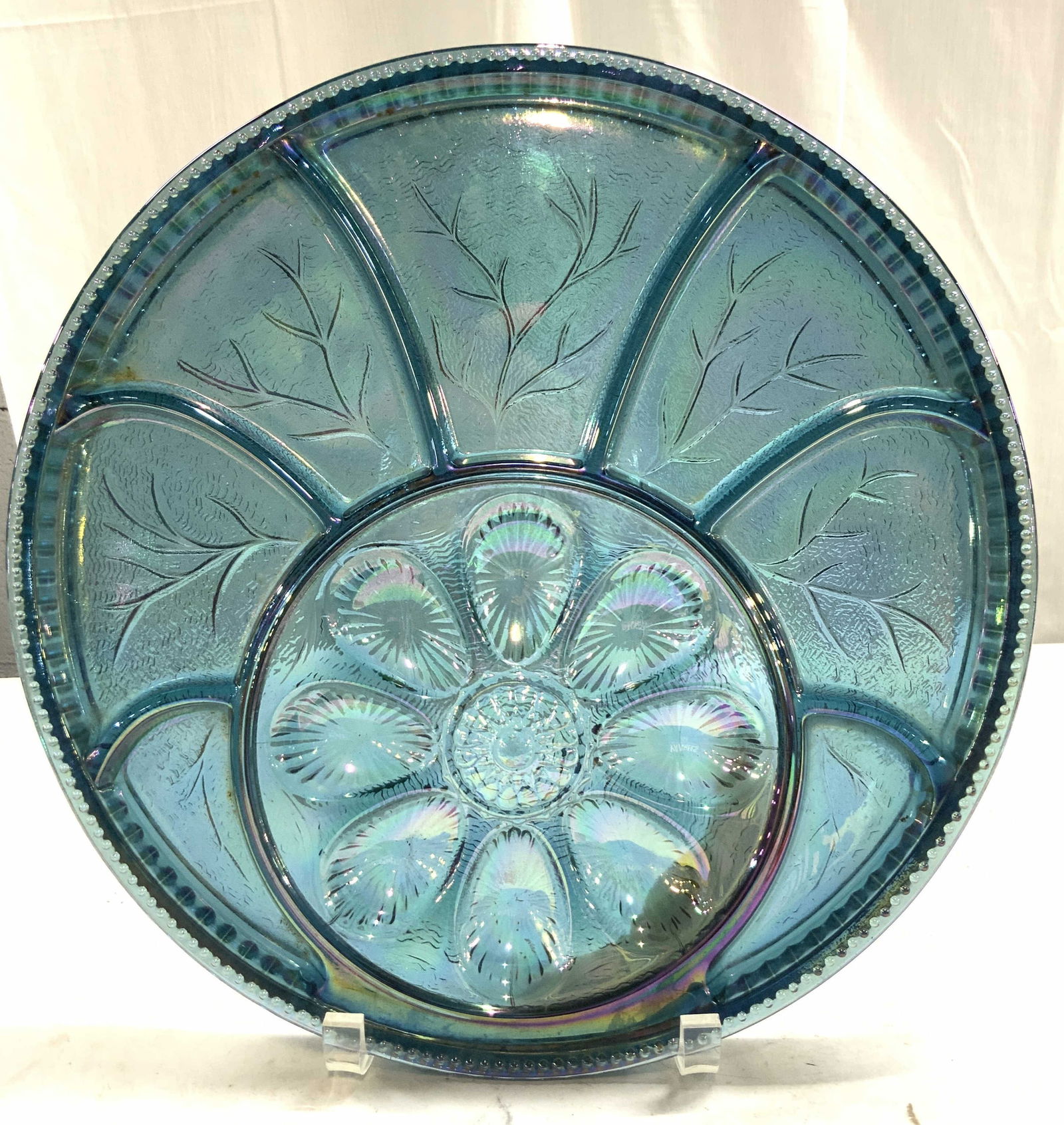 Carnival Art Glass Hors  Dish Blue (1 of 7)