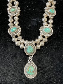 Vintage Sterling Silver Turquoise Pendant Necklace