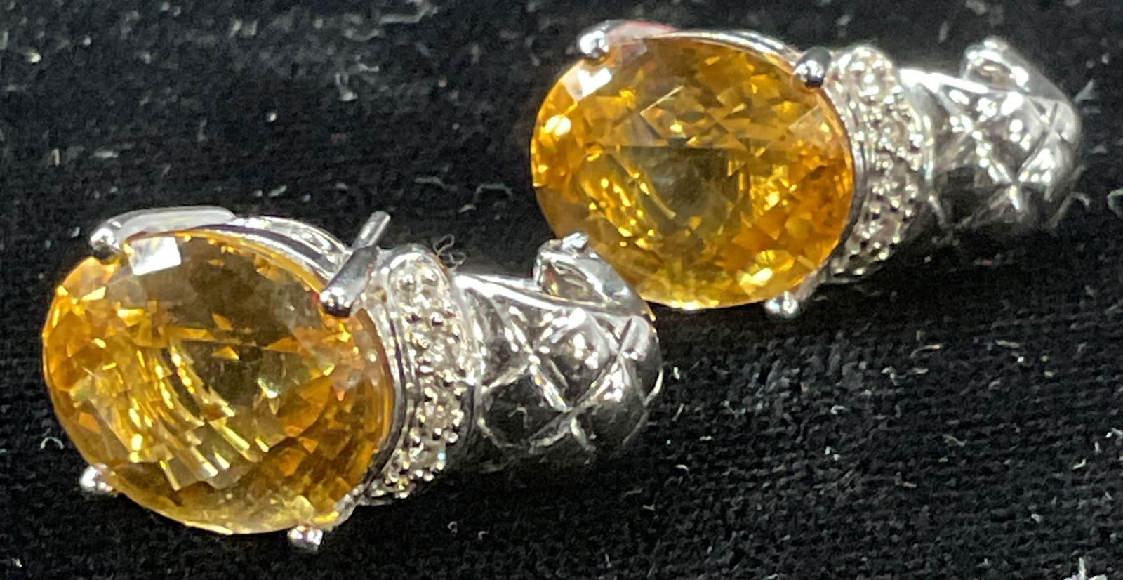 Signed 14k Gold Citrine & Diamond Earrings (1 of 7)