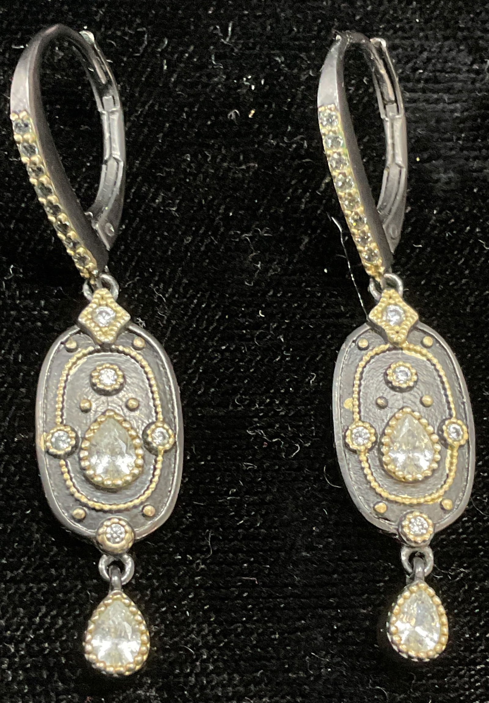Silver Tone Gilt Crystal Dangle Earrings (1 of 6)