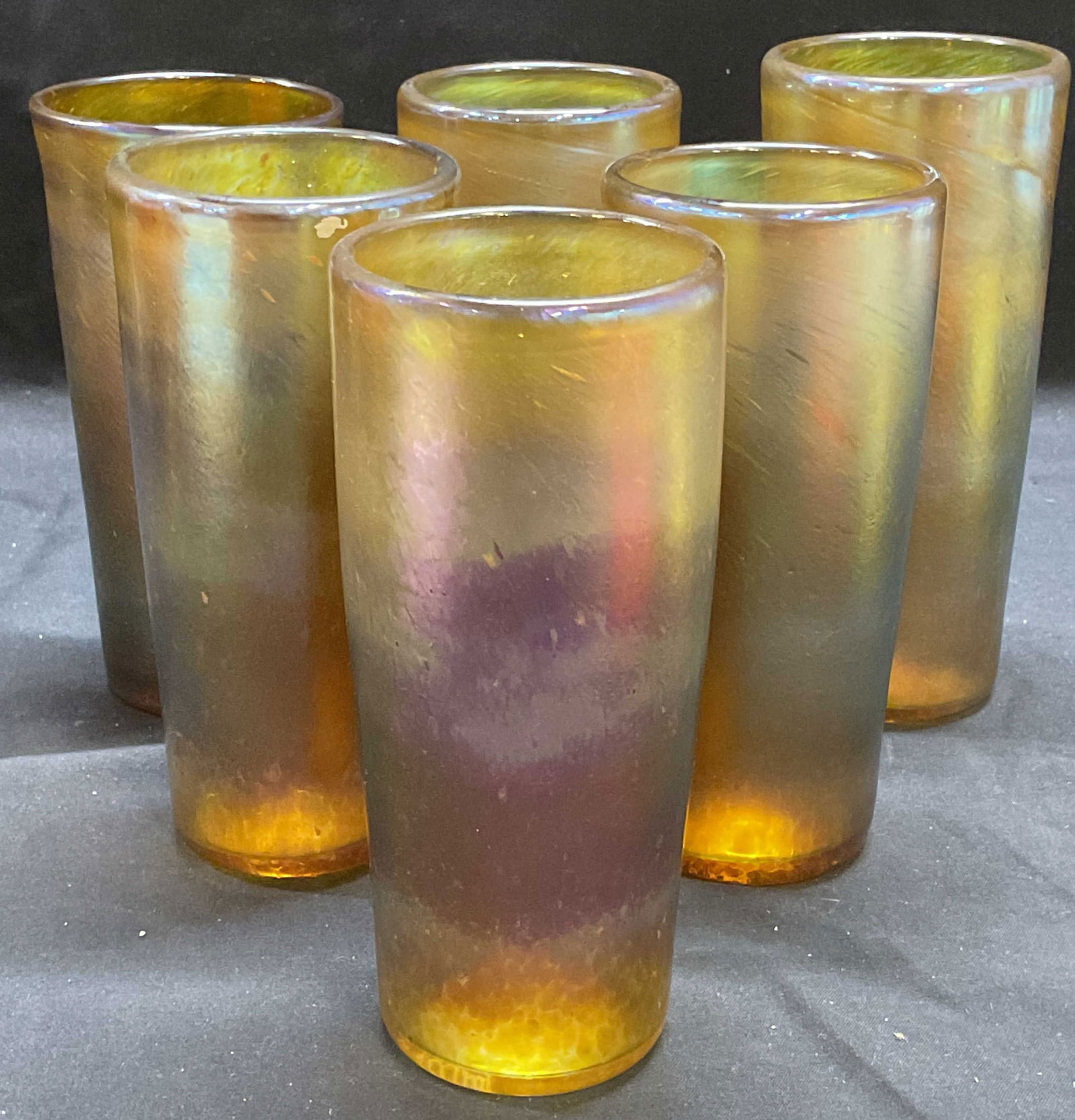 Set 6 Signed Gold Carnival Glass Vessels 1999 (1 of 7)