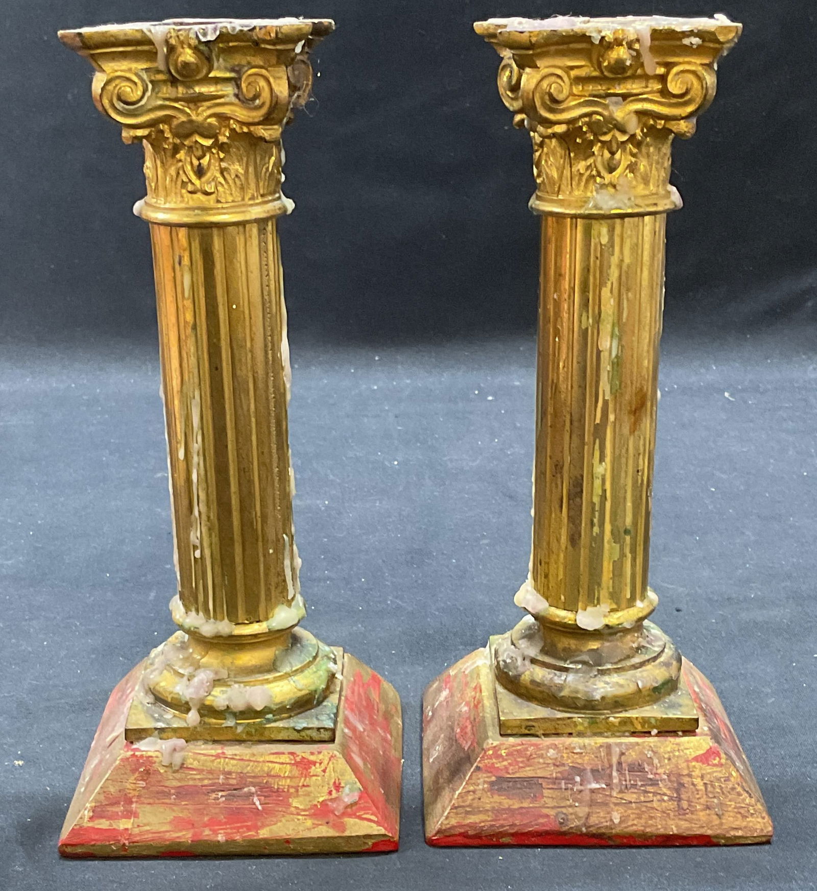 Pair Gilt Metal & Wood Column Candle Holders (1 of 6)