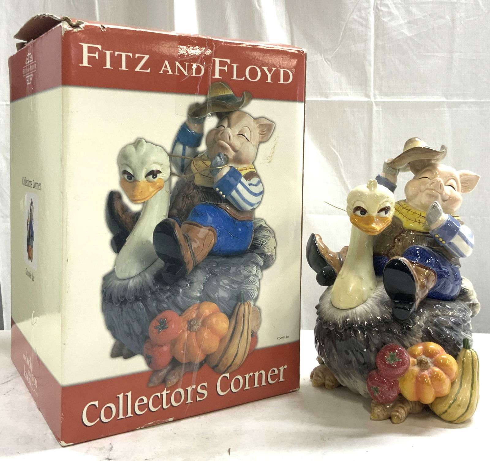 FITZ & FLOYD Porc Pig On Ostrich Cookie Jar W Box (1 of 8)