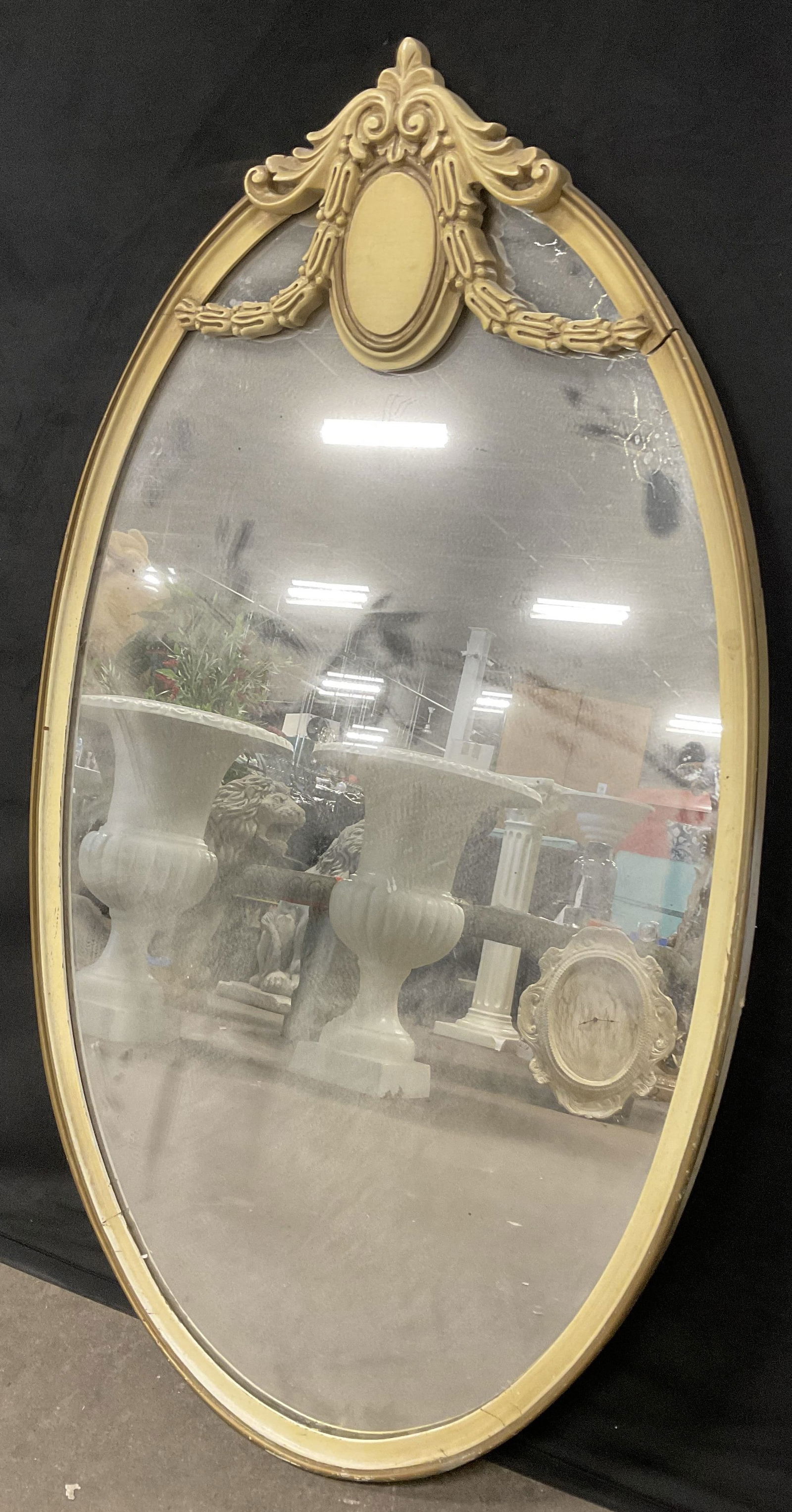 Vintage Carved Wood Oval Wall Mirror (1 of 8)