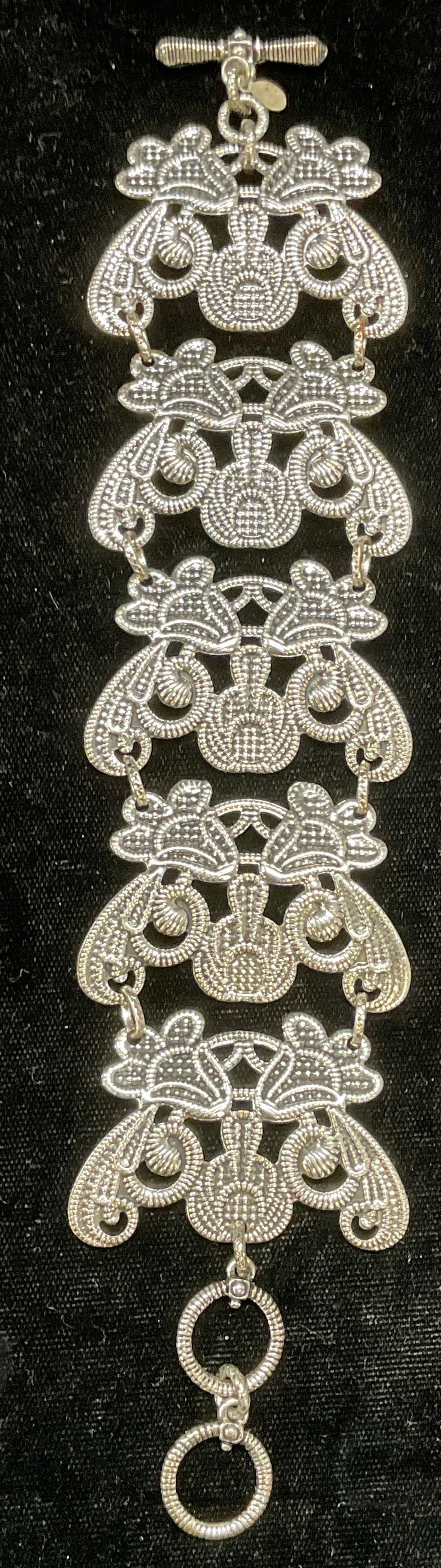 Signed Silver Tone Floral Panel Bracelet (1 of 7)