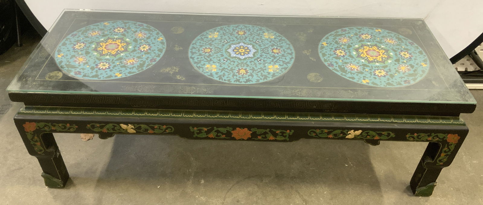 Vntg Asian Lacquered Wooden Coffee Table w Glass Top (1 of 12)