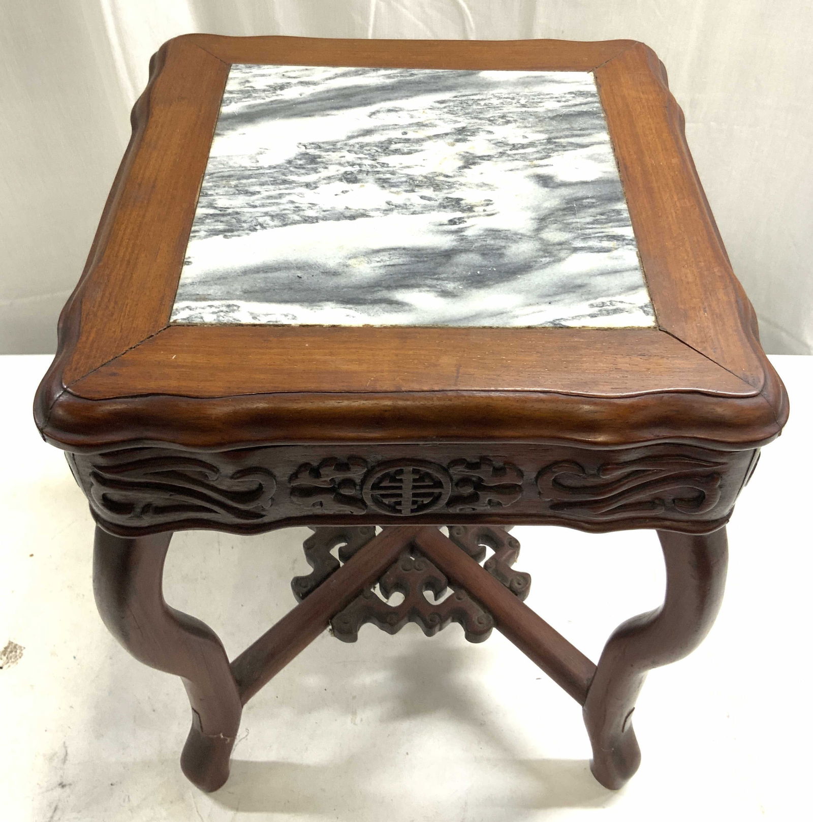 Vintage Asian Wooden Stone Top Side Table (1 of 8)