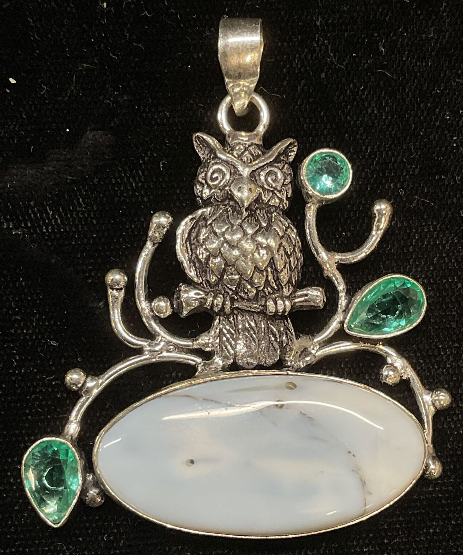 Sterling Silver Owl Blue Agate Crystal Pendant (1 of 7)