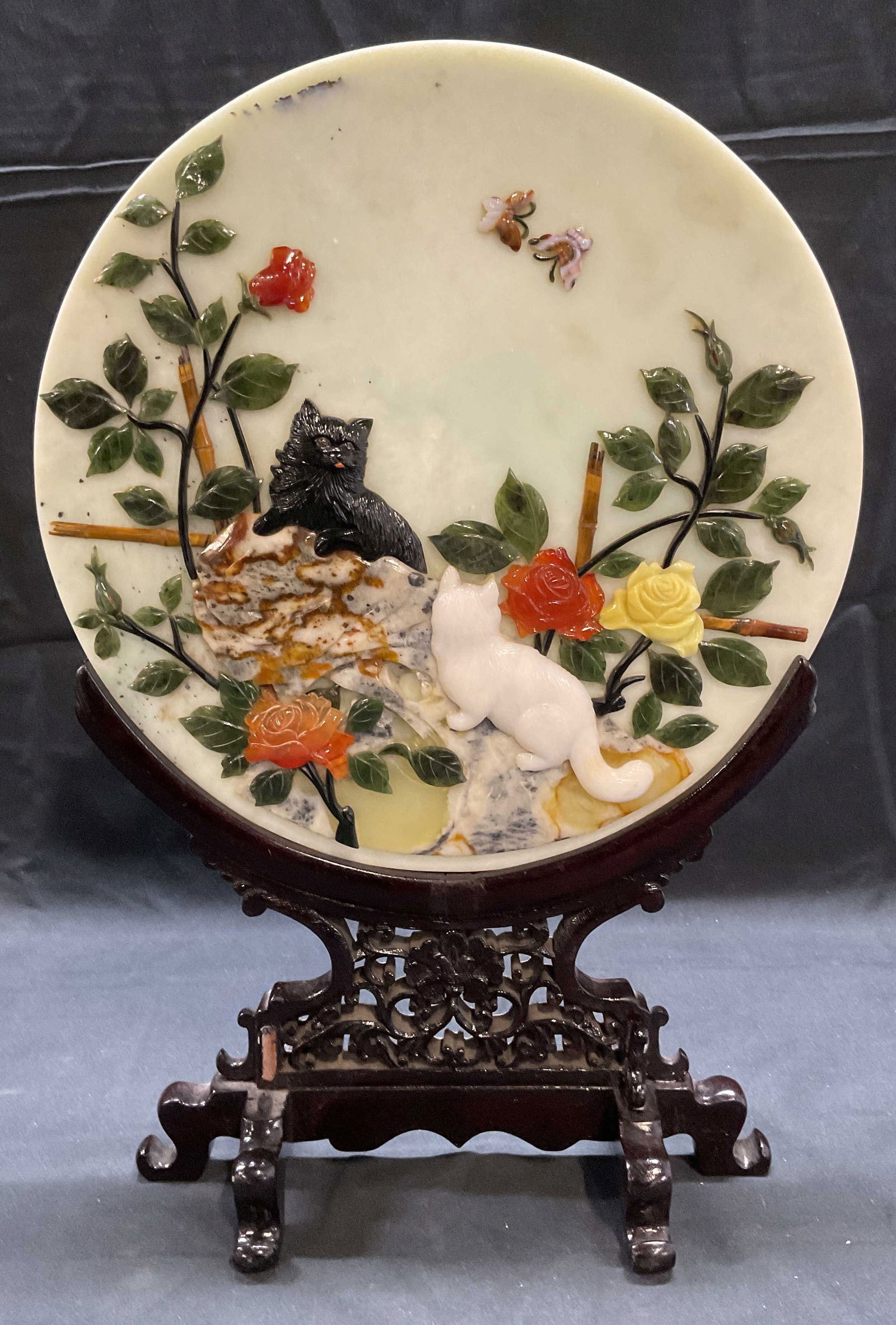 Vtg Jade & Semiprecious Stone Table Screen (1 of 9)