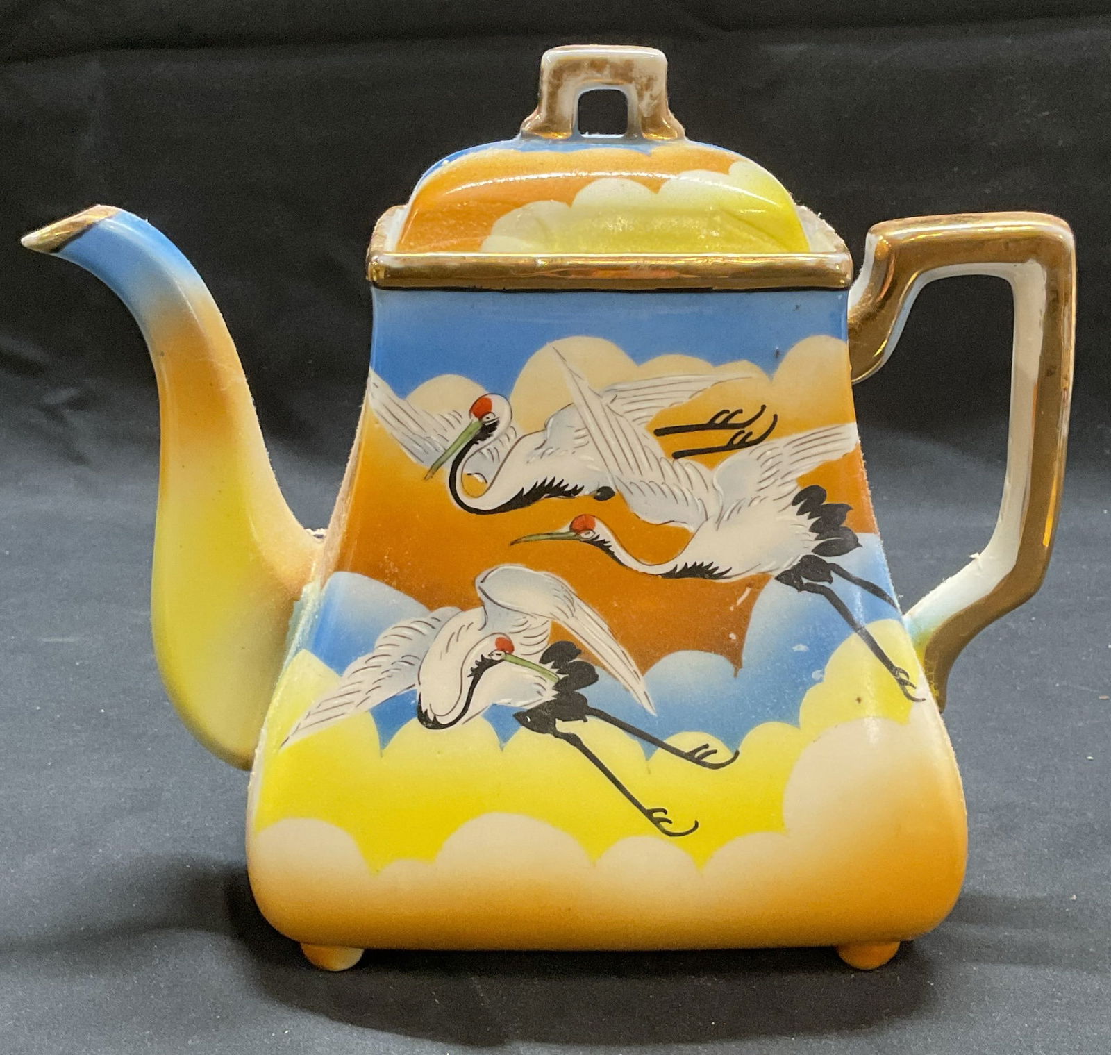 Signed Vtg Japanese Porcelain Crane Teapot (1 of 6)