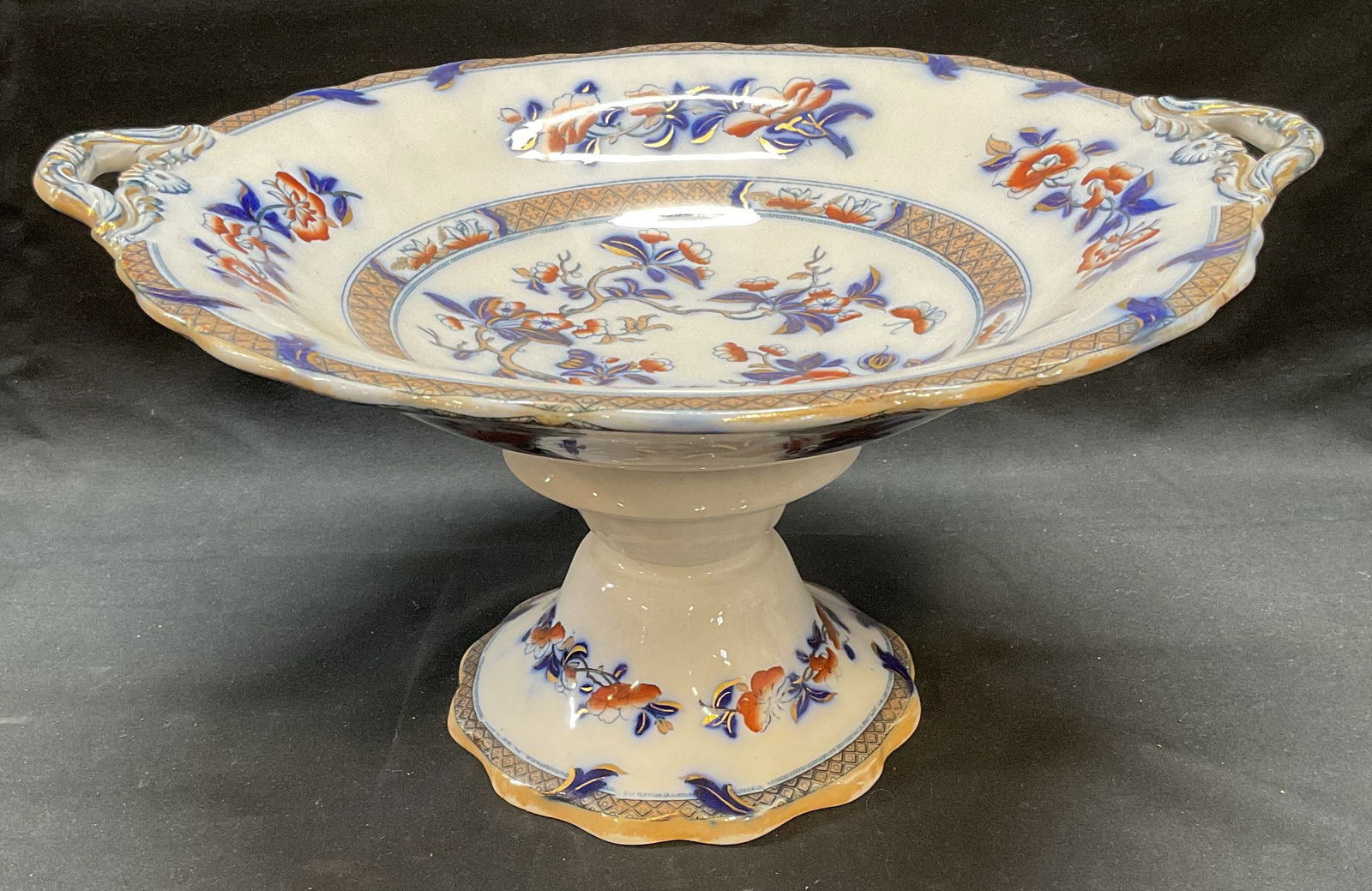 Vintage Blue & Red Porcelain Footed Compote (1 of 7)