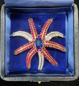 18K GOLD DIAMOND &  RUBY STARFISH PIN