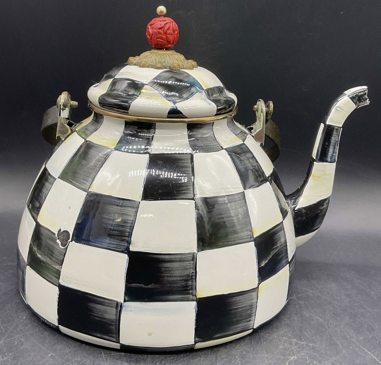 MACKENZIE CHILDS Courtly Check Enamel Tea Kettle (1 of 9)