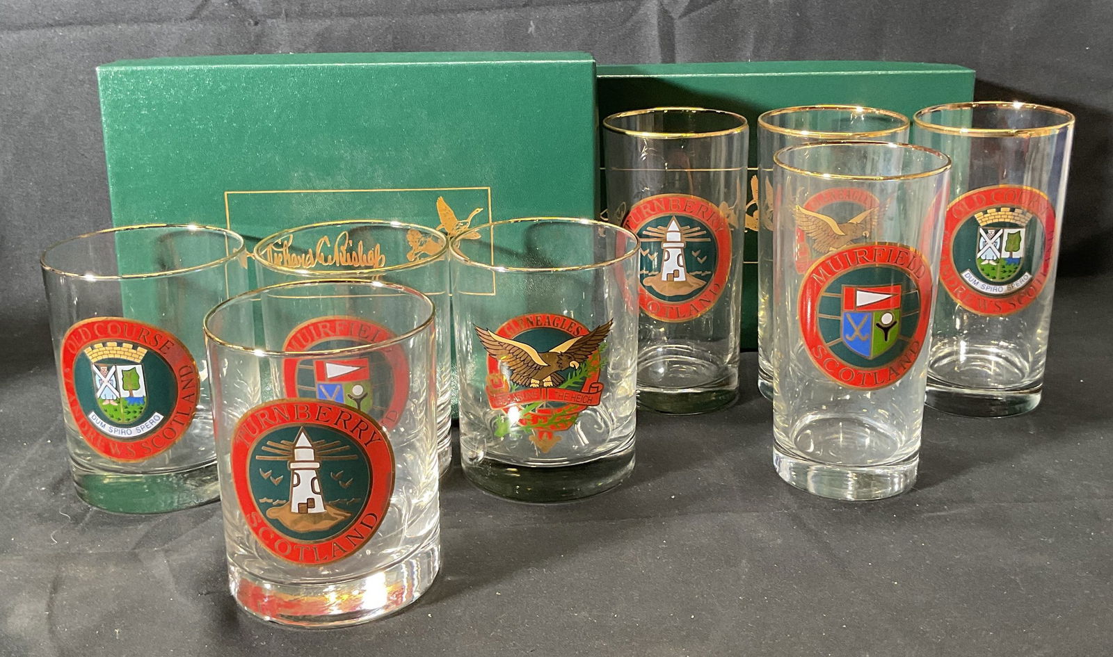 Set 8 Bishop Co Scotland Golf Bar Glasses (1 of 6)