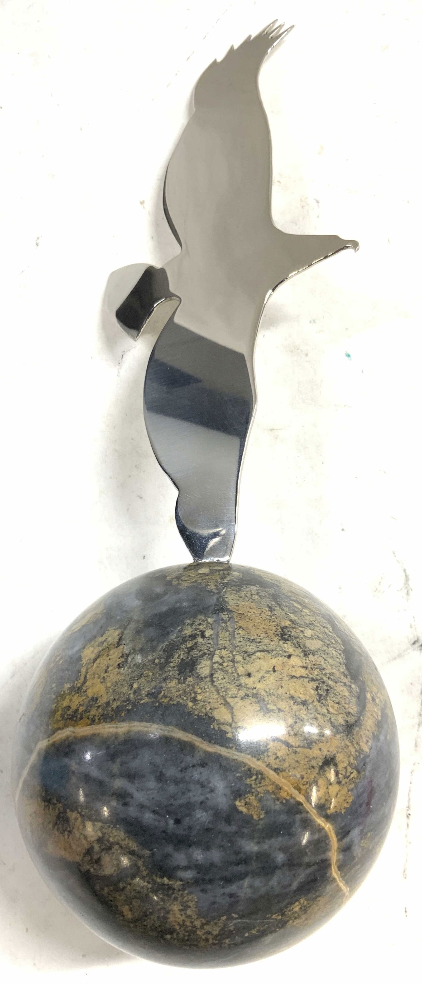 GARY KAHLO Signed Marble Sphere W Metal Bird (1 of 8)