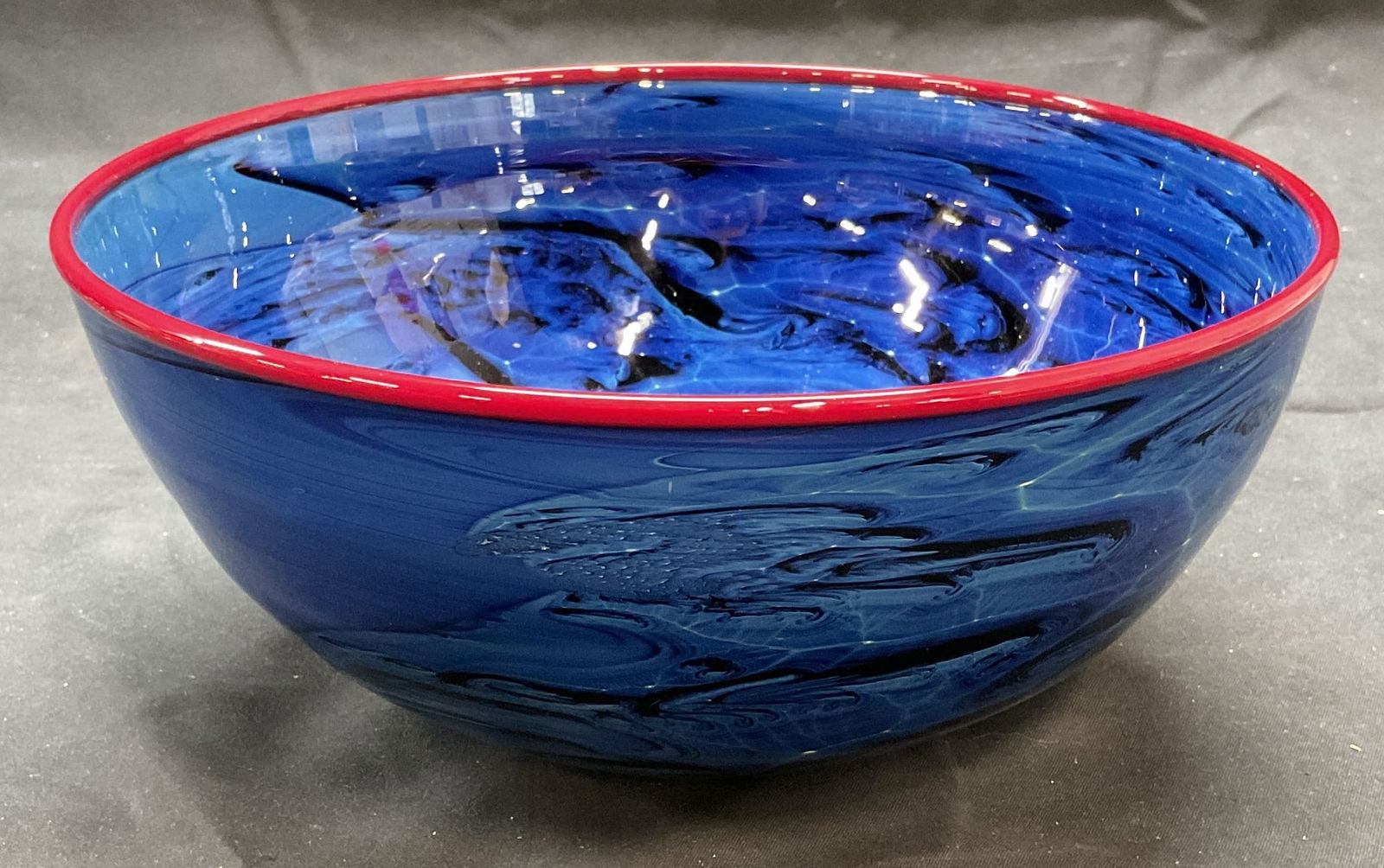 Vintage Signed Blue Swirl Art Glass Bowl (1 of 7)