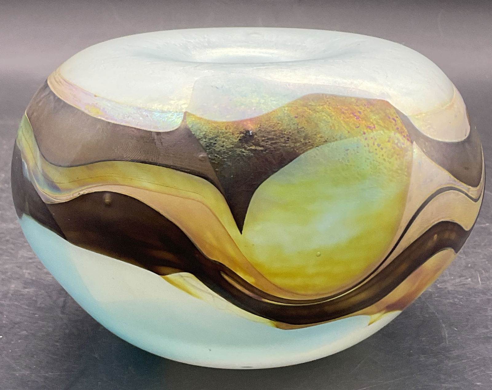 1974 Artist Signed Iridescent Art Glass Vase (1 of 11)