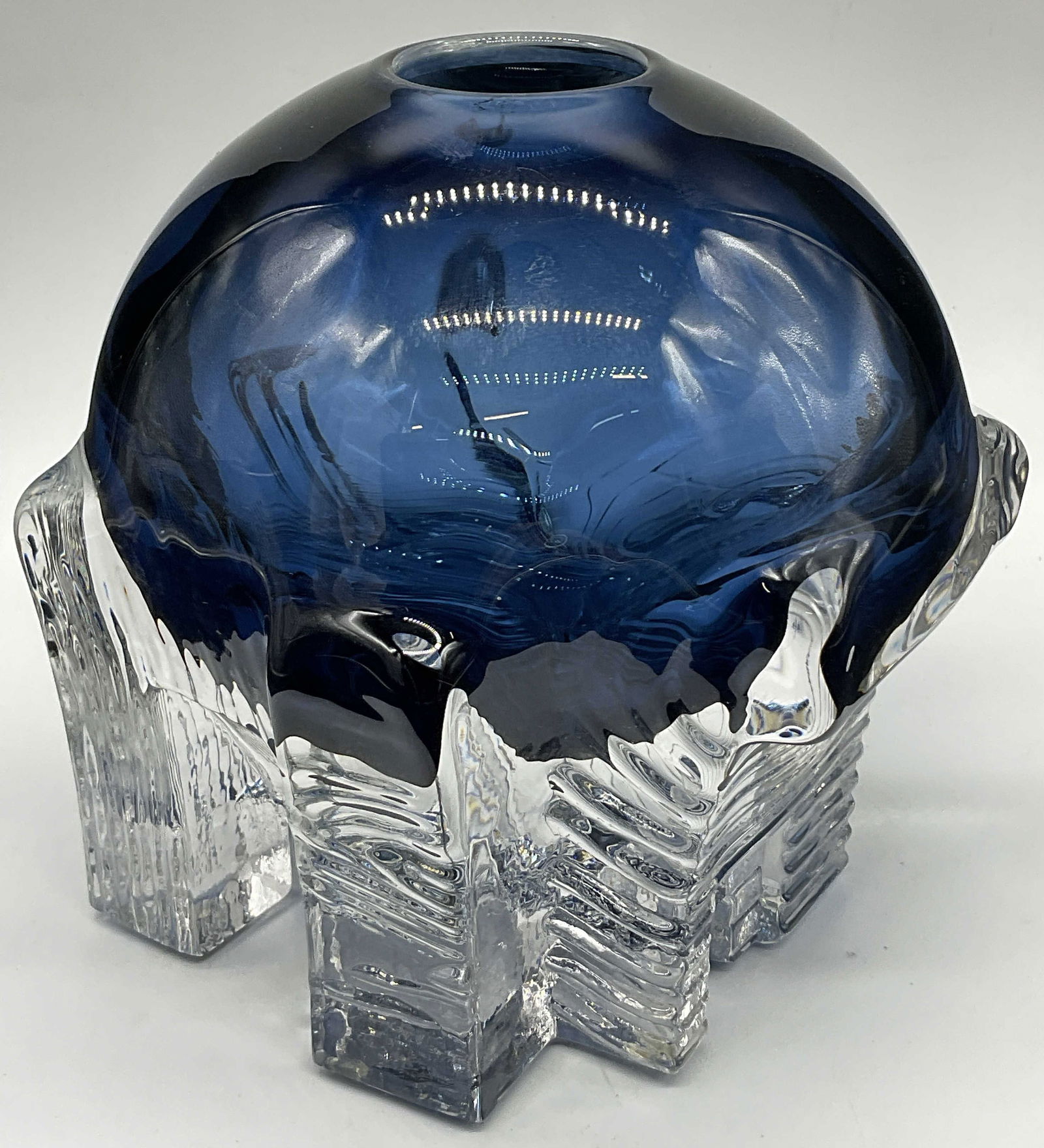 Blue Sphere & Clear Cubic Form Art Glass Vase (1 of 10)
