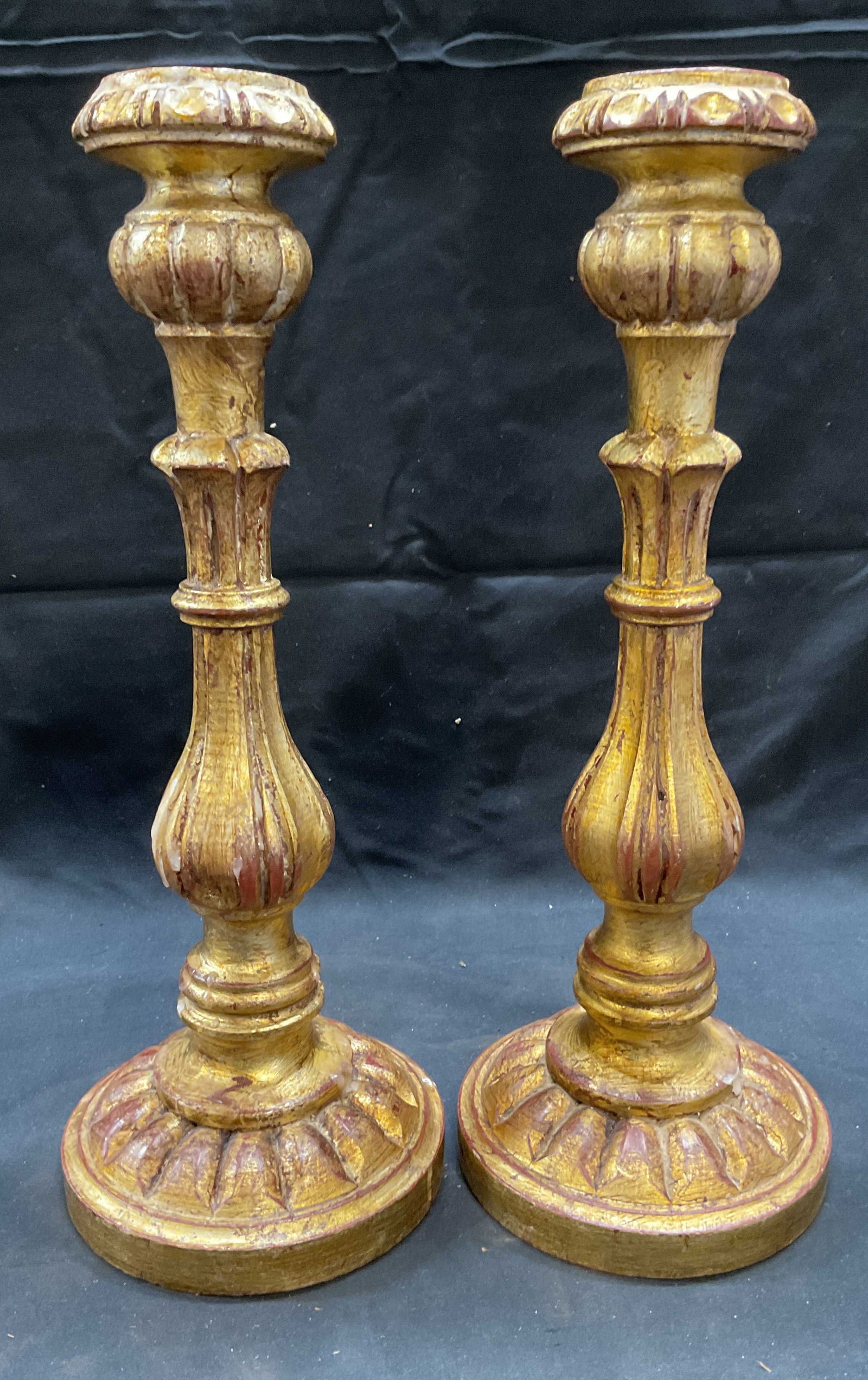 Pair Vintage Gilt Carved Wood Candle Holders 14in (1 of 7)