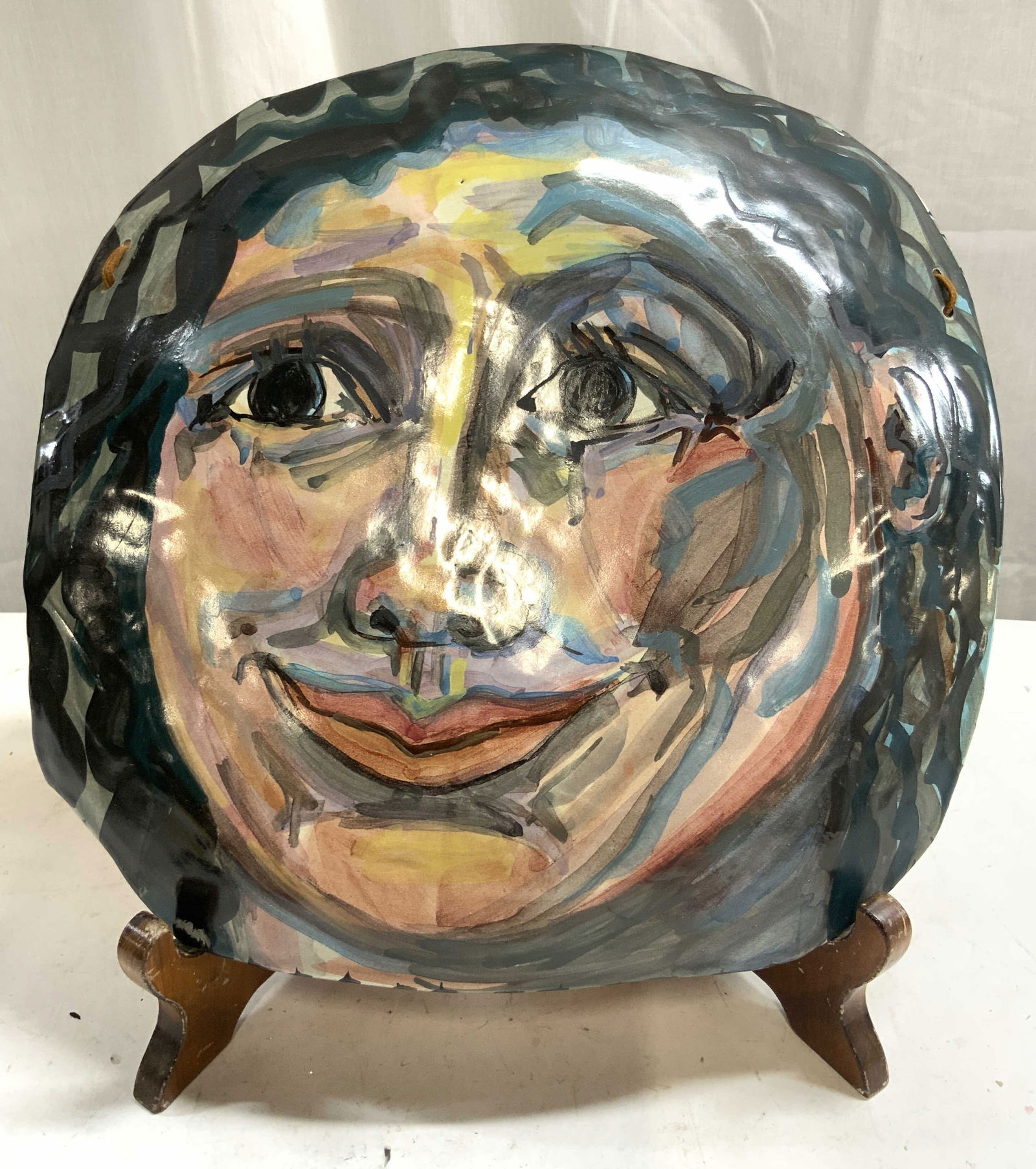 Hand Painted Ceramic Wall Hanging Portrait W Stand (1 of 8)