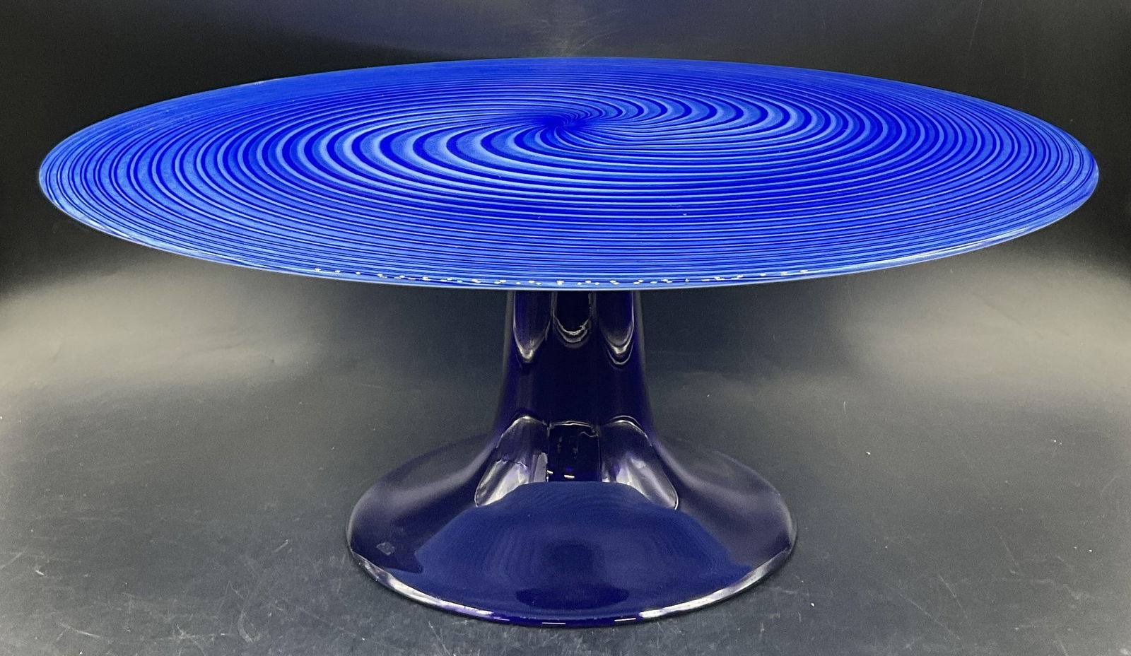 Blue Swirled Art Glass Pedestal Plate / Cake Stand (1 of 7)