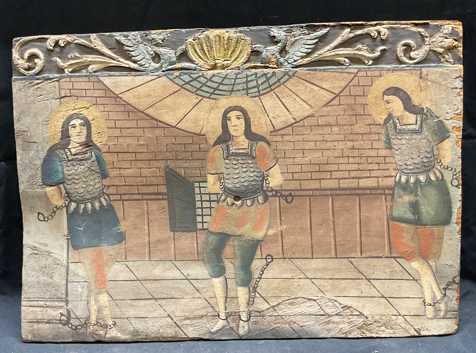 Antique Wood Panel Shackled Saints Painting (1 of 6)