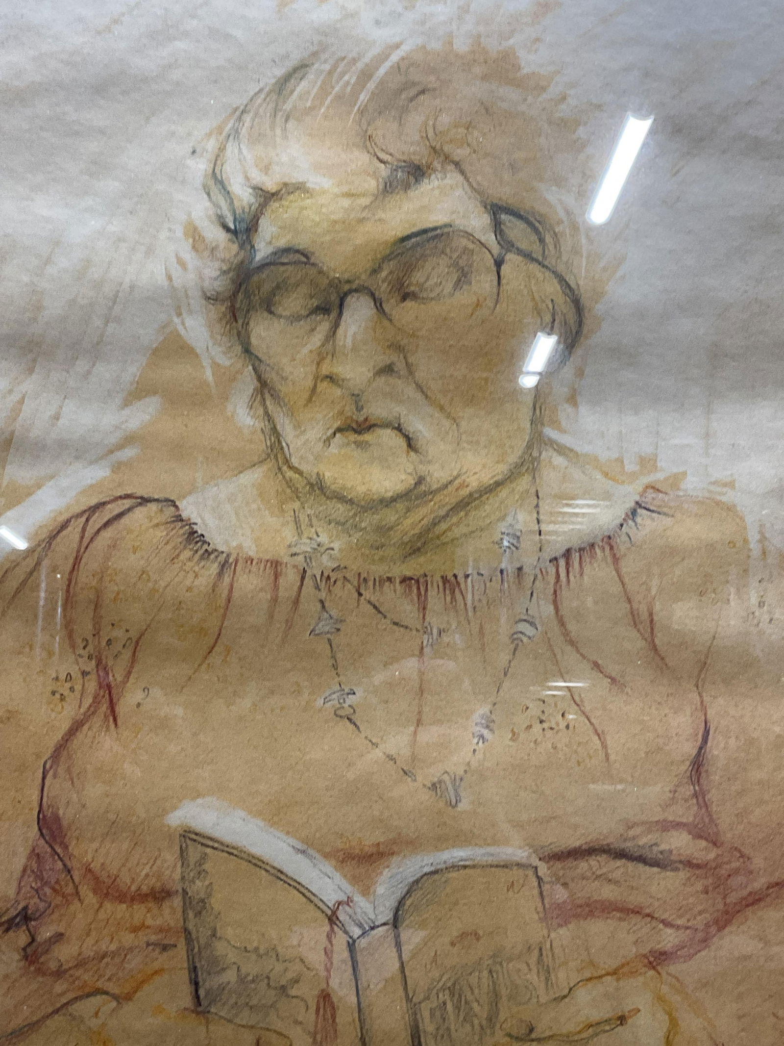 Framed Signed Woman Reading Drawing (1 of 6)