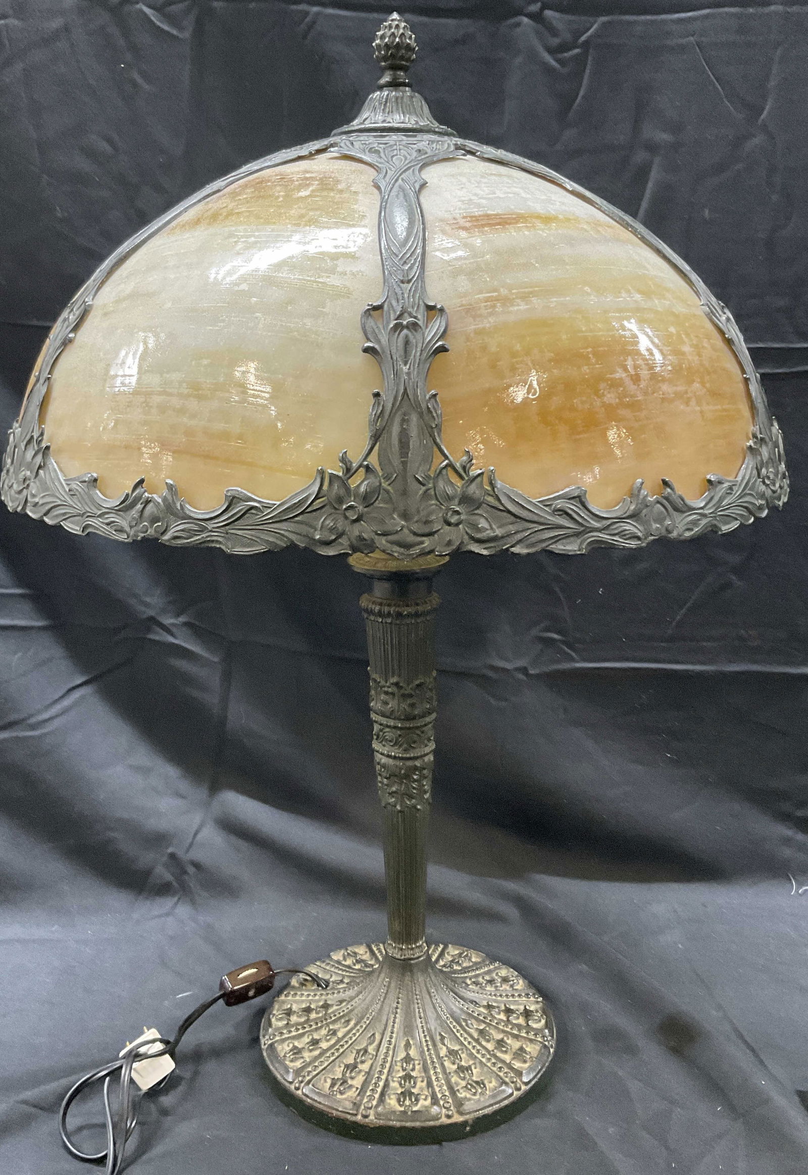 Vintage Metal Lamp W/ Slag Glass Shade (1 of 10)
