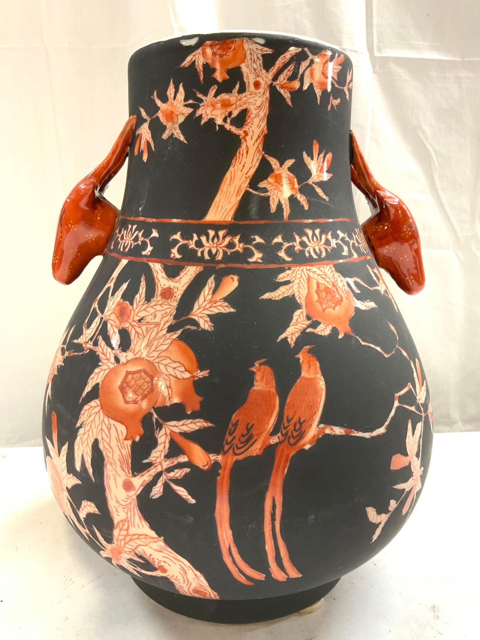 Vtg H Painted Asian Vase Vessel W Dragonhead Hndls (1 of 10)