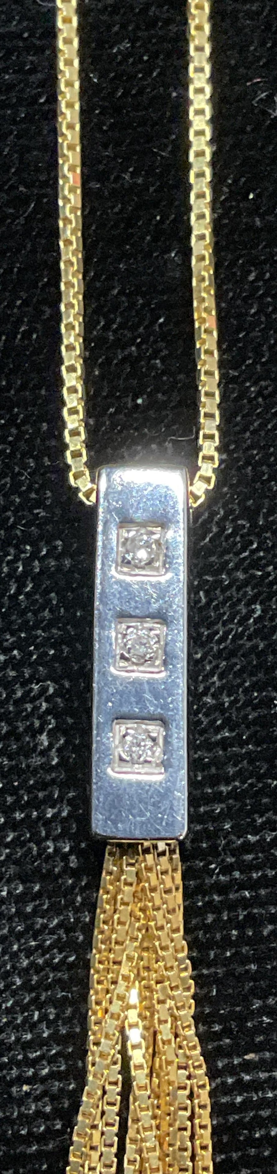 Signed 14k Gold Diamond Pendant Necklace, Italy (1 of 8)