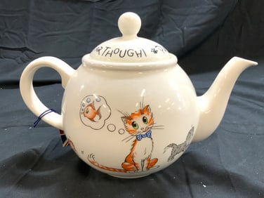 ARTHUR WOOD Porcelain Teapot W Cat Detail