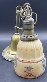 Vntg Painted Glass Hanging Ceiling Light Fixture