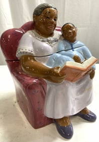 CLAY ART BEDTIME STORY Porc Cookie Jar W Lid