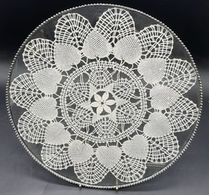 Crochet Doily Glass Serving Plate / Vanity Tray