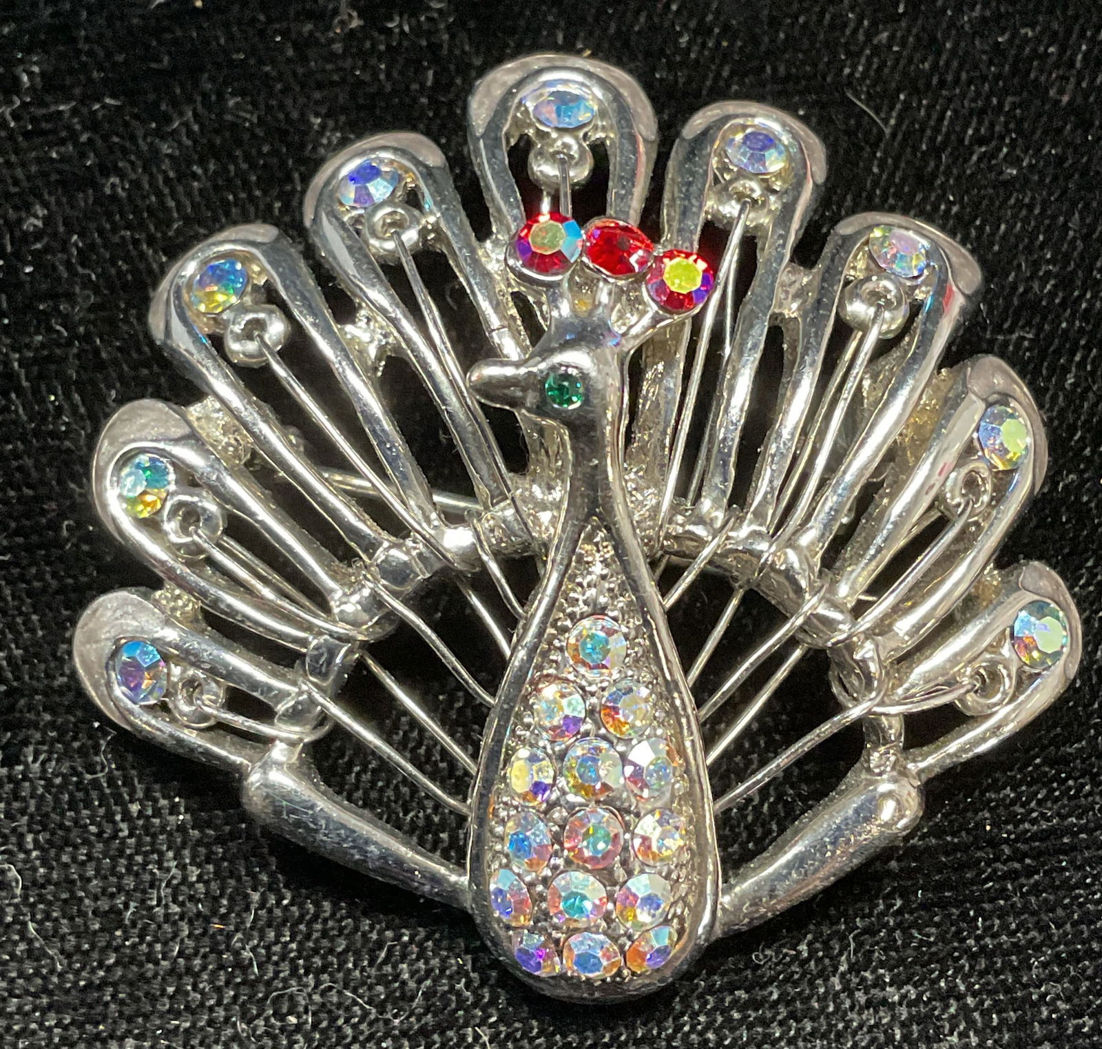 Silver Tone Crystal Peacock Brooch (1 of 6)