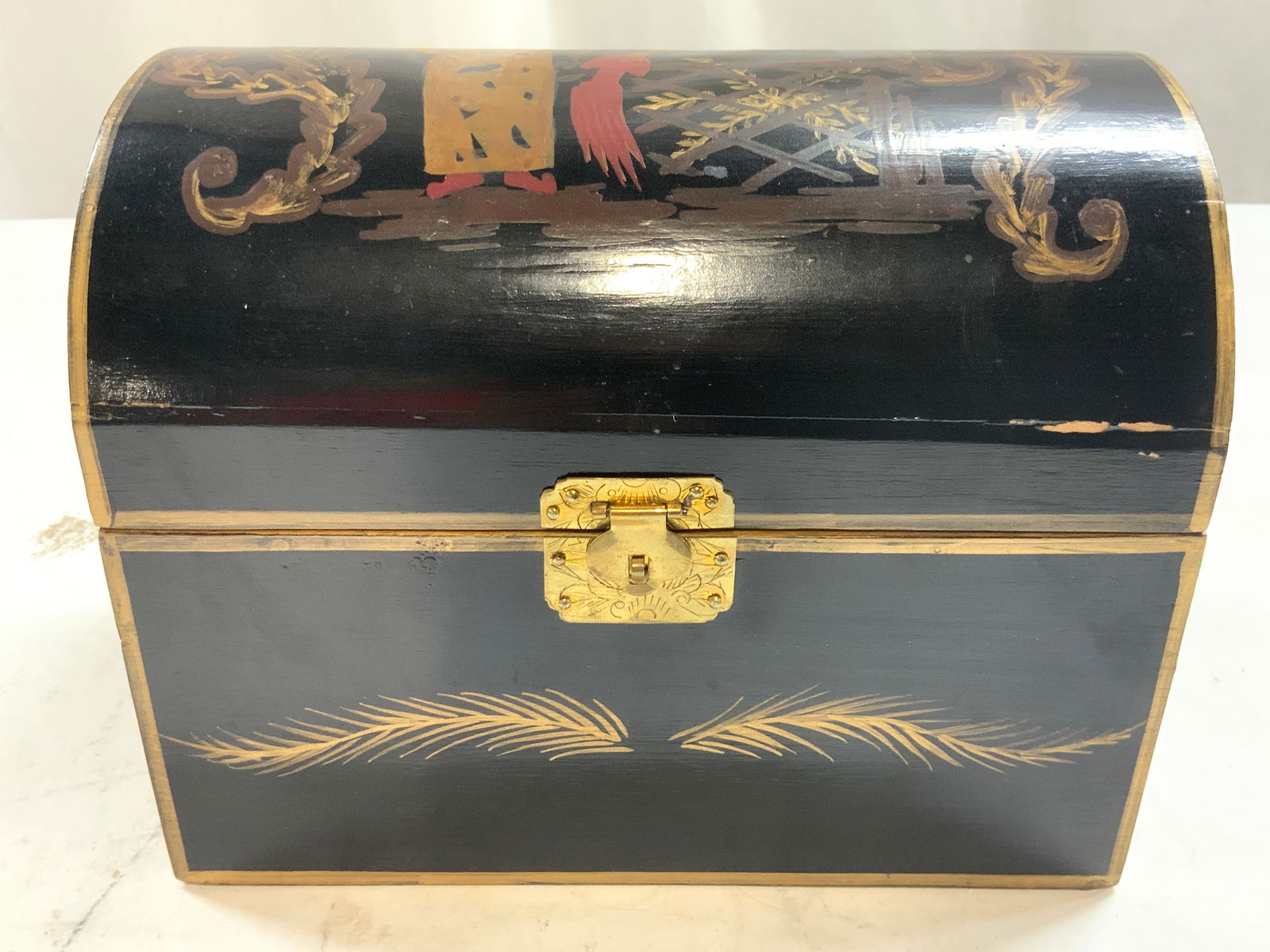 Asian H Painted Lacquered Jewelry Box W Lid (1 of 9)
