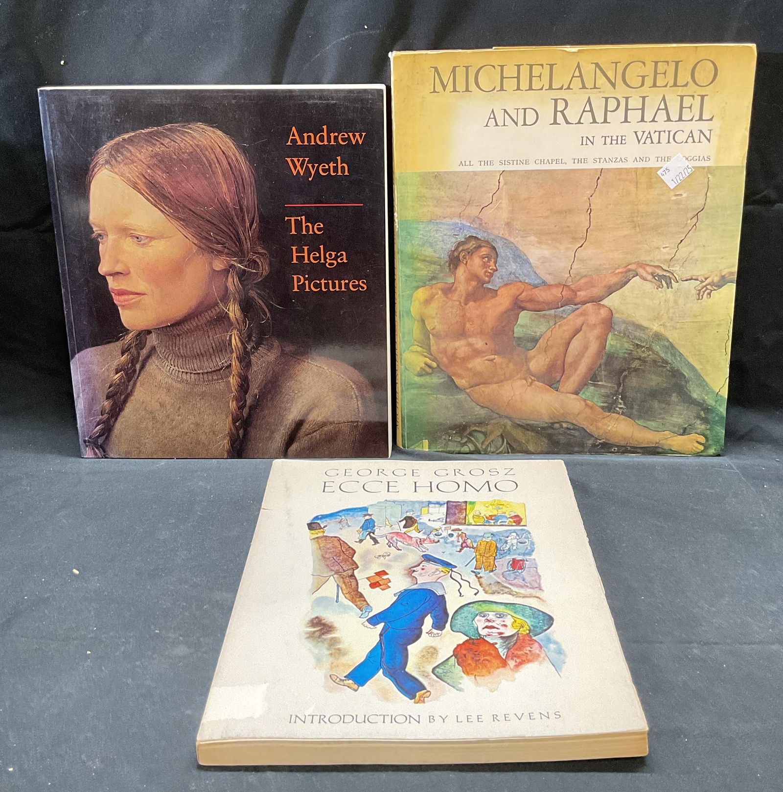 3 Michelangelo, Wyeth, Grosz Books, Illustr 1965+: Michelangelo and Raphael in The Vatican, Vatican Polyglot Press, 1978. Andrew Wyeth The Helga Pictures, Abrams, 1987. George Grosz Ecce Homo, Brussels and Brussels, c. 1965. All books illustrated. Lar