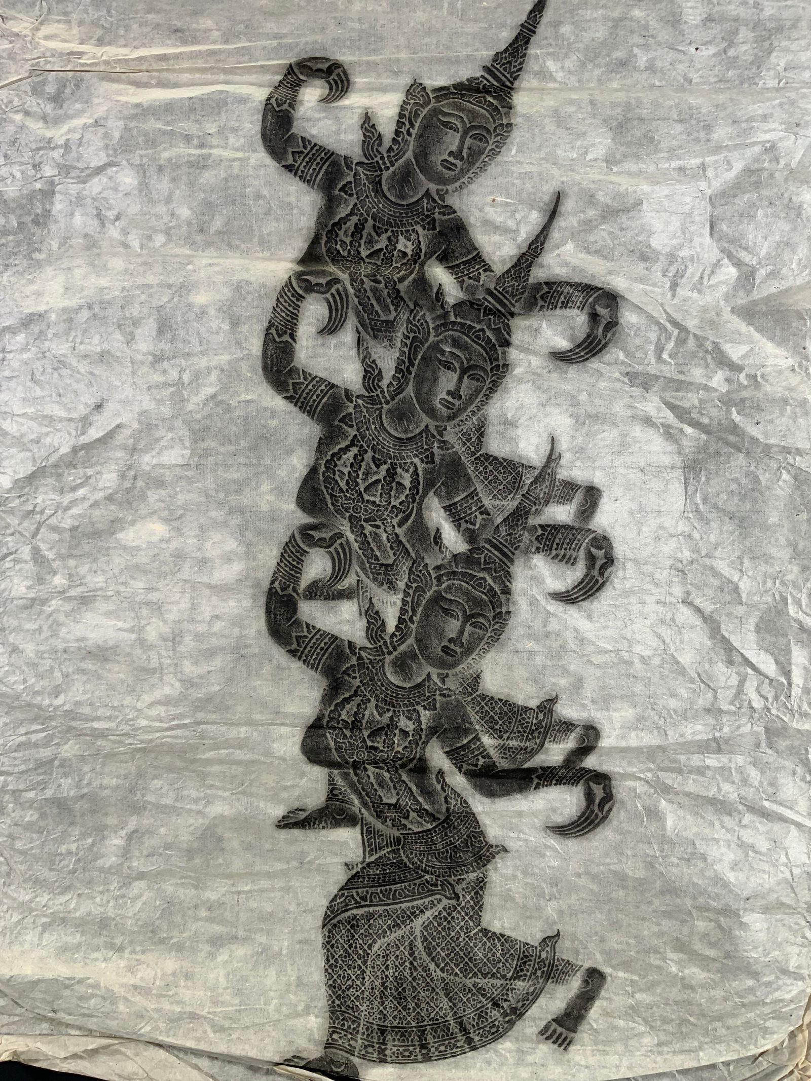 Thai Charcoal Temple Rubbing on Paper (1 of 12)