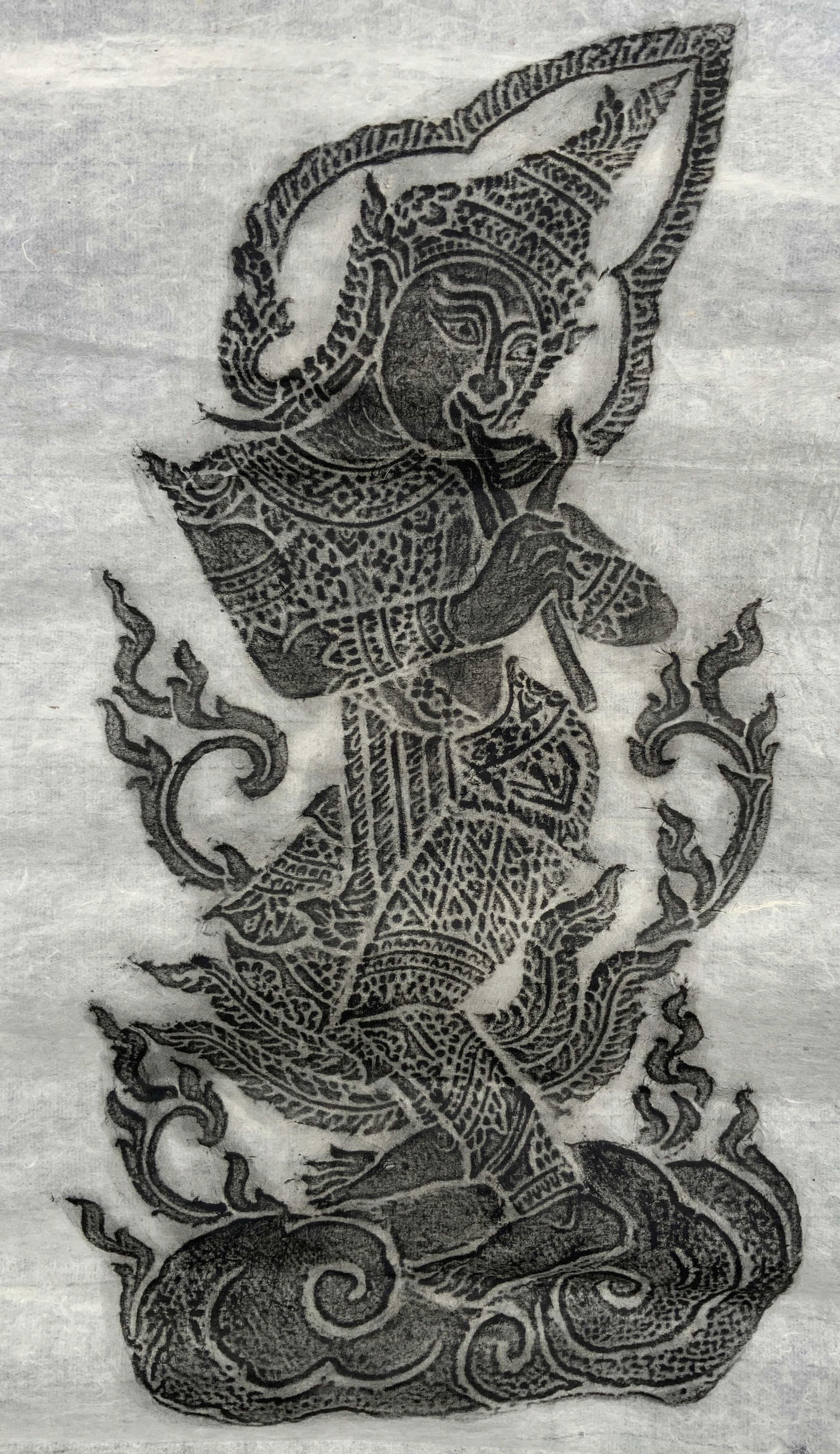 Thai Charcoal Temple Rubbing on Paper (1 of 10)