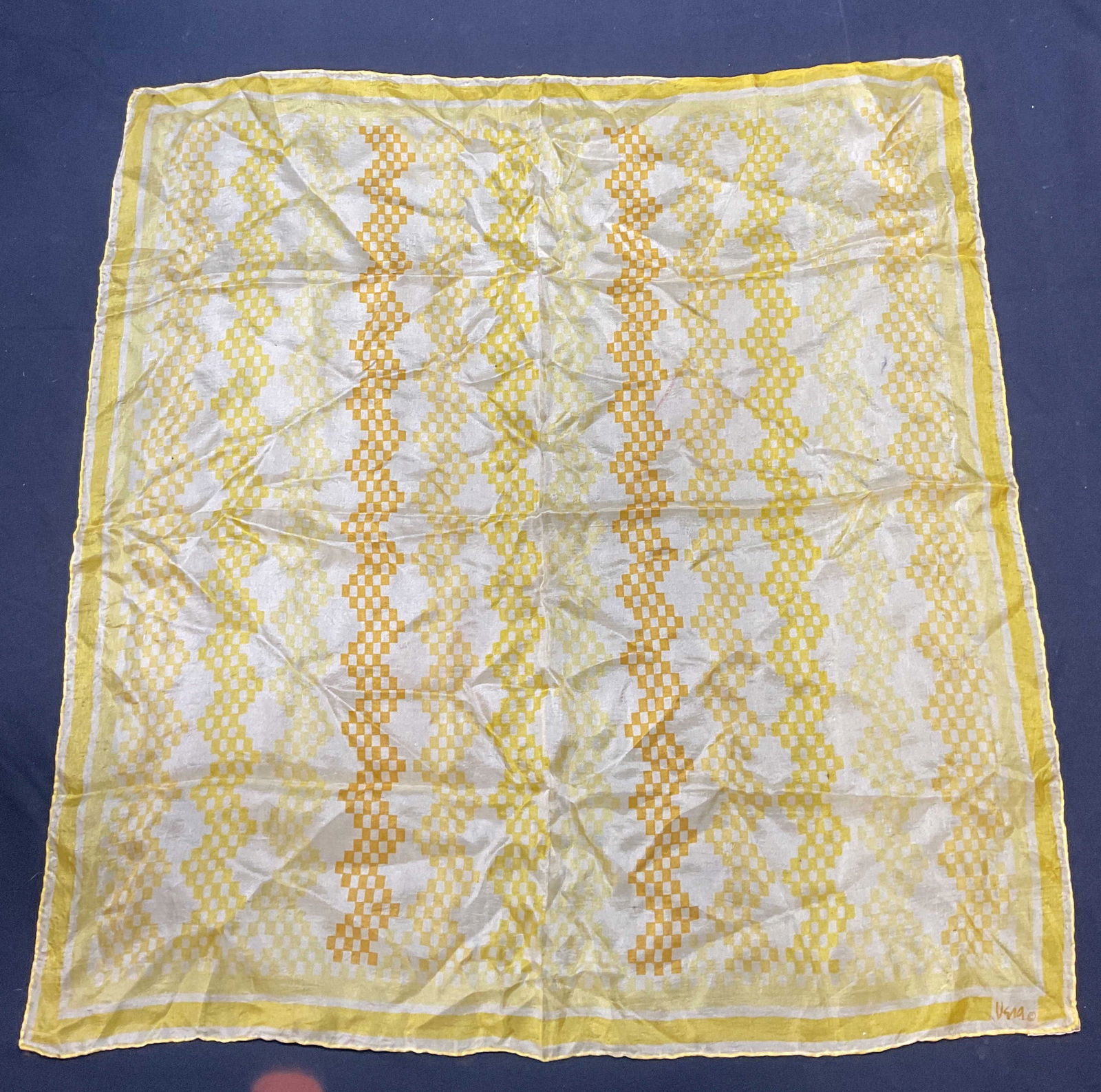 Vintage Vera Yellow Silk Checkered Scarf (1 of 6)