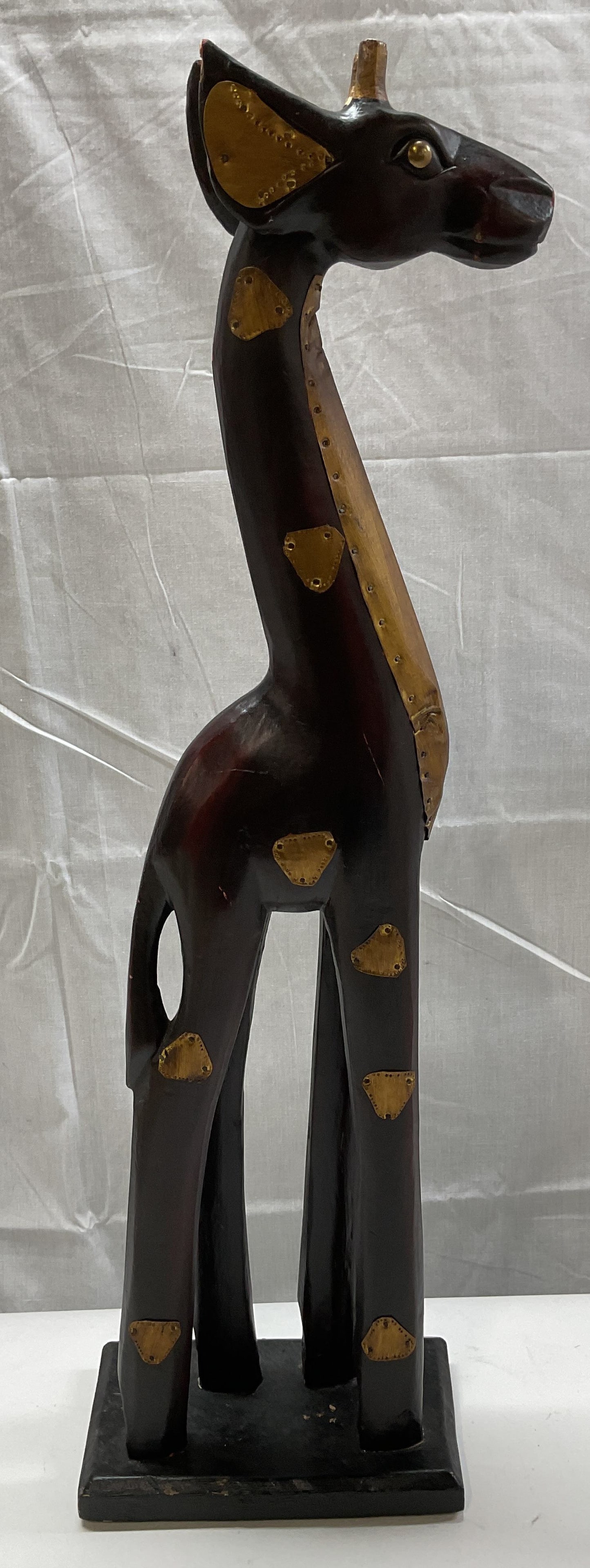 Handmade Wood & Brass Giraffe Figural (1 of 6)