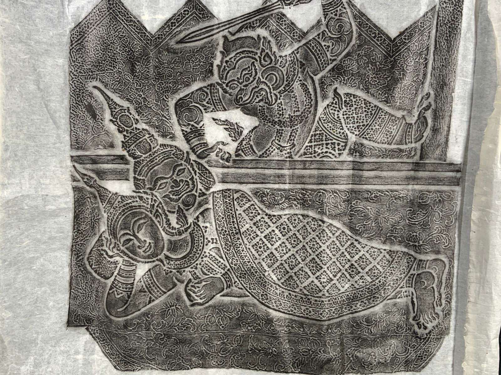 Thai Charcoal Temple Rubbing on Paper (1 of 10)