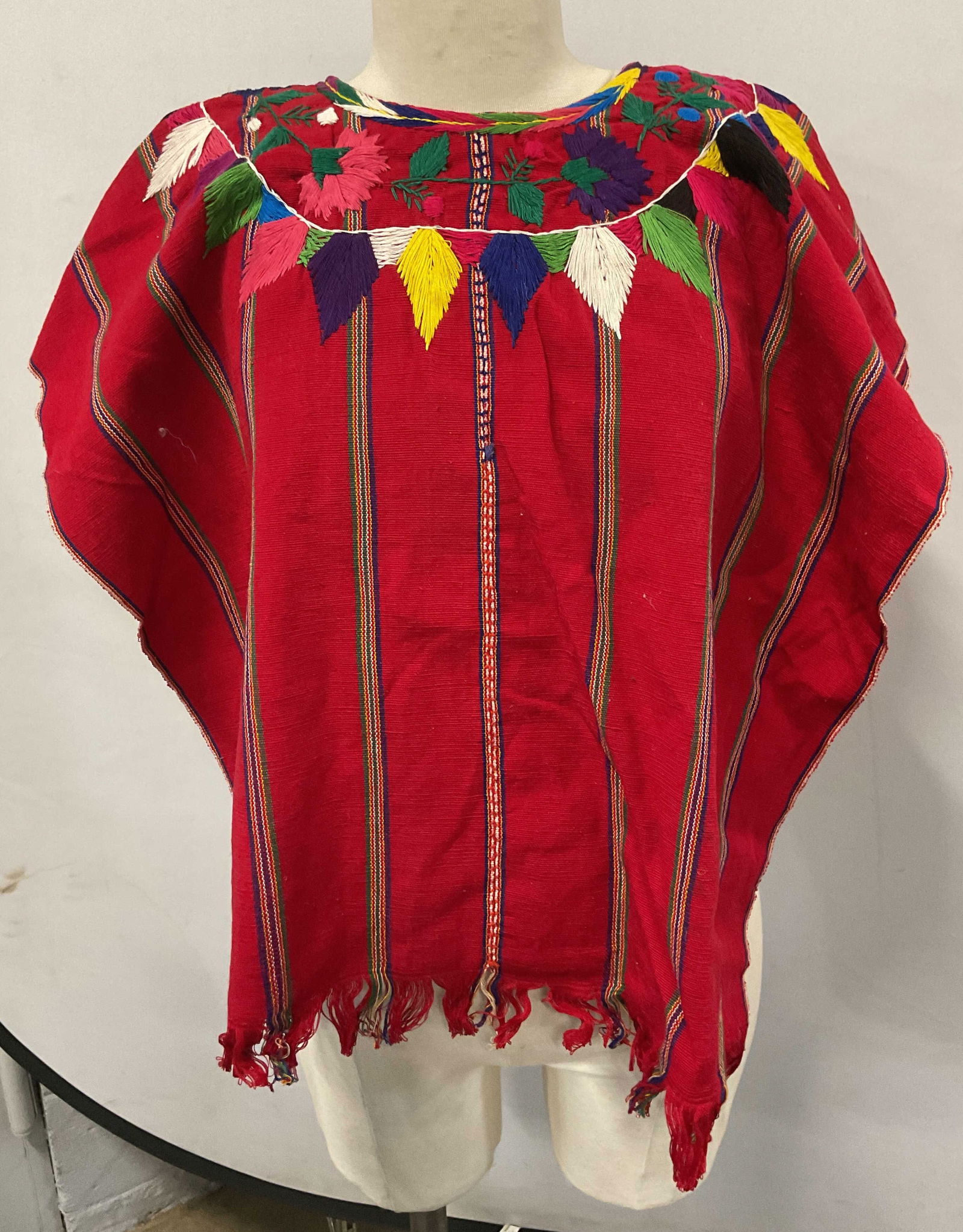 Embroidered Red Floral Striped Poncho (1 of 6)